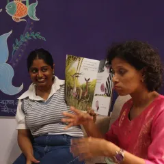 The joy of being understood. Our volunteers create a safe, expressive space for children at the Sea of Stories library, using gestures and expressions to make the story come alive.
