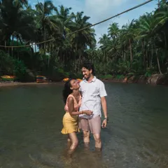 A pre-wedding shoot is a chance to get away and just be yourselves. For this shot, we found a quiet spot in a river in Goa. It’s these unique, adventurous settings that make a couple's film truly special and personal.