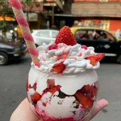 Here comes my all-time favourite, the Strawberry Bomb. It's a delicious dessert loaded with fresh strawberries and cream, perfect for all strawberry lovers.