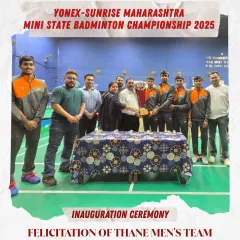 This image captures the felicitation of the victorious Thane Men's Team at the Yonex-Sunrise Maharashtra State Championship. Organizing high-prestige events like this, which celebrate top-tier talent, is a key part of my service.