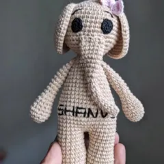This handmade elephant toy was personalized with the name 'SHANVI' stitched onto its belly. It's a sweet way to make a gift unique.