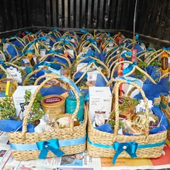 A shot of an exclusive hamper basket order curated for a corporate client. This shows a large number of identical baskets ready for dispatch, highlighting my ability to handle bulk requirements.