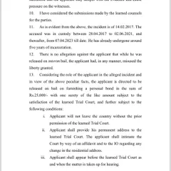The concluding page of the court order granting bail. The court noted our arguments about suspicious evidence and the long period of trial, directing the release of our client on a personal bond. This document is the tangible result of our persistent legal efforts.