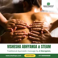 Experience Vishesha Abhyanga, a traditional Ayurvedic massage performed by two therapists in synchrony. This powerful therapy provides deep relaxation and rejuvenation for the entire body.