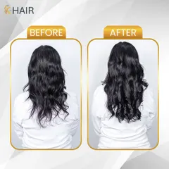 See the difference a simple clip-in set can make. This transformation adds instant volume and length, turning flat, wavy hair into a fuller, more styled look with beautiful curls at the ends.