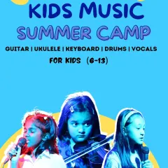 Our Kids Music Summer Camp is the perfect way to introduce your child to a world of sound. This poster gives you the quick rundown: five different instruments over five days, designed for kids aged 6-13. It's all about fun, discovery, and making some noise.
