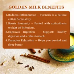 Here are the key benefits of Golden Milk. The turmeric acts as a natural anti-inflammatory, antioxidants fight infection, it aids digestion, and it promotes relaxation for better sleep. It's a simple recipe with powerful effects.