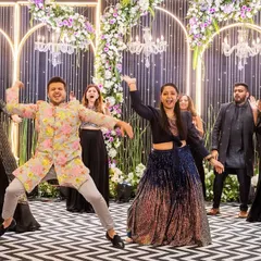Whether it is for a sangeet or a corporate event, I love bringing people together on the dance floor. This candid shot captures the pure joy and high energy of a group performance we choreographed for a wedding celebration.