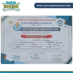 The official Certificate of Merit for our gold medal winner at the 2024 Inter Club Boxing Championships.