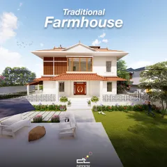 This traditional Kerala-style farmhouse in Hassan shows our expertise in vernacular architecture. We focused on creating a serene vacation home with a welcoming patio, terracotta sloped roofs, and an open verandah, ensuring the design is both timeless and deeply connected to its roots.