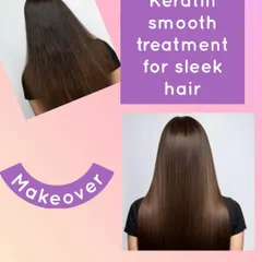 A classic Keratin smooth treatment result. We took hair that was prone to frizz and gave it this sleek, polished look, showcasing a healthy shine from root to tip.