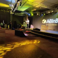 On stage for ABInBev's grand Diwali celebration at the Hilton Bangalore. My goal for large corporate events is to create a high-energy show with grand illusions that captivates hundreds of employees at once.