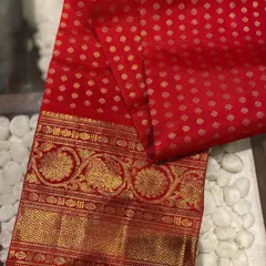 A glimpse into my limited edition collection of pure Kanjeevaram blouse pieces. This rich red brocade fabric is perfect for creating a statement blouse for your favorite silk saree.