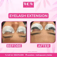 The transformation is clear. We took these lashes from sparse to full and fabulous with a custom set of eyelash extensions, instantly adding drama and definition.