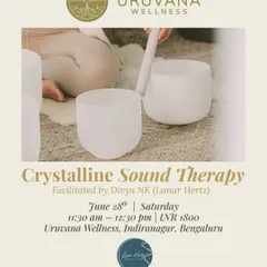 Experience Crystalline Sound Therapy, a deep frequency healing journey. Using the pure tones of crystal bowls and the element of water, we guide you to soften, surrender, and let sound realign your entire system.