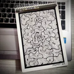 A hand-drawn abstract pattern of chaotic, swirling lines contained within a neat border. This piece is about finding order within chaos and the beauty that can emerge from a wandering mind and a steady hand.