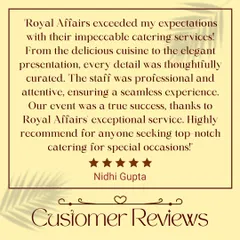 Thank you to Nidhi Gupta for this wonderful review. She highlighted our impeccable catering, from the delicious cuisine and elegant presentation to our professional and attentive staff. We are so glad her event was a true success.