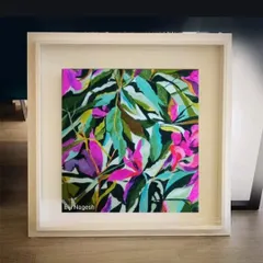 A framed painting of Nerium Oleander flowers. The bright pinks and cool teals create a lively, tropical feel, perfect for adding a splash of color to any room.