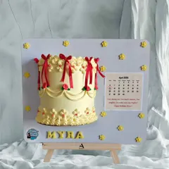 One of my trending frame cakes, which looks like a 3D painting on an easel. This design features a miniature cake and a calendar marking a special birthday.