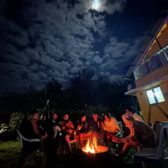 A perfect evening in Kodaikanal, sharing stories and warmth around a bonfire under a moonlit sky. This is a standard part of my backpacking trips.
