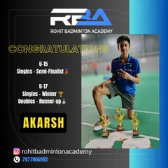 Huge congratulations to Akarsh for his incredible performance, securing a win in U-17 Singles, a runner-up in U-17 Doubles, and a semi-finalist position in U-15 Singles.