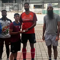 Indian hockey stars Jarmanpreet Singh and Nithin Thimmaiah with our coaching staff and one of our top players. We believe in a holistic support system for our athletes.