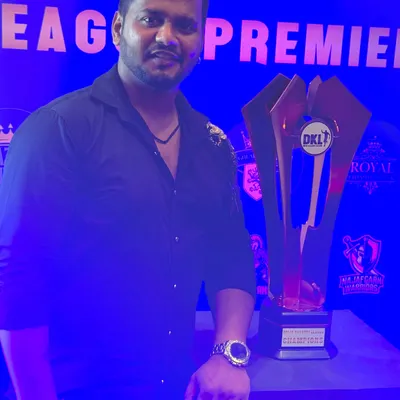 Attending the Delhi Kabaddi League (DKL) event, standing next to the champions' trophy. It is always great to be part of such professional leagues.