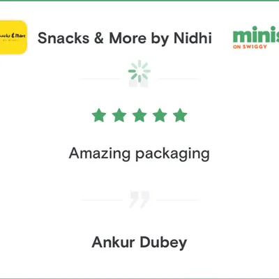 A five-star review from a happy customer highlighting the amazing packaging. I make sure all products are packed securely to reach you in perfect condition.