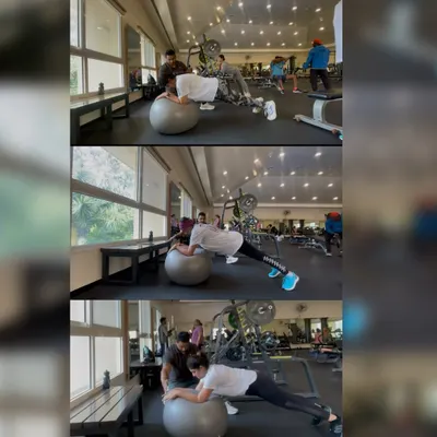 Guiding my client through a stability ball plank. This is an advanced core exercise that challenges stability and control. We progress safely to ensure she builds a strong, functional core.