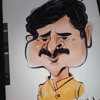 A digital caricature of a well-known political figure, capturing a distinct expression with bold lines and color.