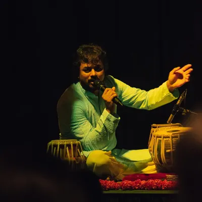 Vocalist Kaamod Subhash performing at our Courtyard Baithak. Even though the rain forced us indoors, his mesmerizing ghazals created an unforgettable night of music.