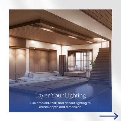 Layering your lighting is key to creating depth and dimension. This image shows how we use a combination of ambient, task, and accent lighting to create a warm and inviting atmosphere.