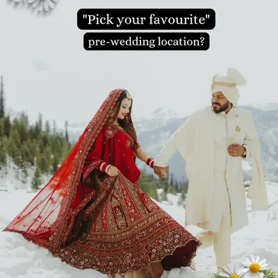A couple holding hands in their wedding attire against a vast, snow-covered landscape in Manali. This is the kind of epic, fairy-tale shot I love creating for adventurous couples.