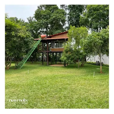 As part of a large farmhouse landscape, we designed and built this charming treehouse. It is a whimsical and functional structure that provides a unique retreat and play area, seamlessly integrated among the mature trees.