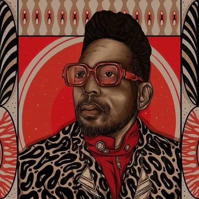 The final portrait of musician Damon Locks for Bandcamp Weekly. The artwork is filled with patterns and symbols that reflect his work with the Black Monument Ensemble.