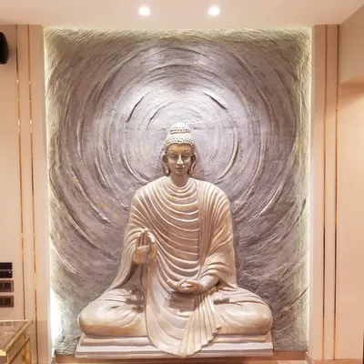 We started a project with this incredible Buddha sculpture to bring a sense of calm and serenity to the home. It serves as a powerful piece of art and a spiritual centerpiece, beautifully illuminated to highlight its intricate details.