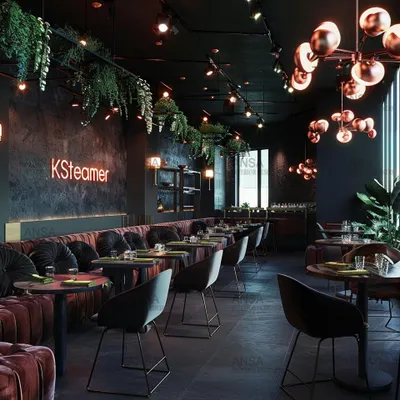 This commercial project shows how I redefine the dining experience with a perfect blend of sophistication and warmth. I used copper accents, lush greenery, and intimate lighting to create an atmospheric journey for the senses.