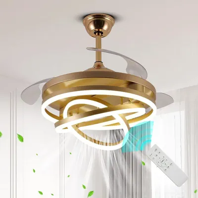This is a fantastic fandelier with retractable blades. When the fan is off, the blades tuck away, and it looks just like a modern ring chandelier. It also has three light settings and is remote-controlled.