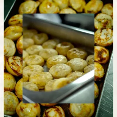 A tray of freshly baked Edamame Kachoris, ready to be served at my 'Modern Luxury' dinner series in Delhi.