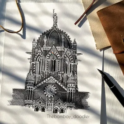 A detailed ink sketch of Mumbai's iconic Chhatrapati Shivaji Terminus (CST). I use fine-liner pens and techniques like stippling and hatching to capture the intricate details of this architectural marvel.