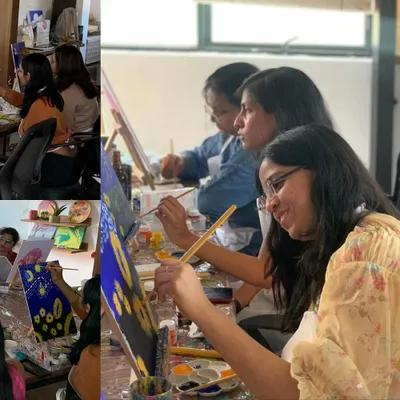 A collage of moments from our Starry Night workshop. From focused painters to the beautiful final products, it’s a journey of creating something legendary together.