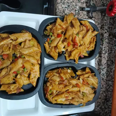My Italian-style Penne pasta is a customer favorite for a reason. Each order is freshly prepared, tossed with colorful bell peppers and onions in a savory sauce, and packed hot for delivery.