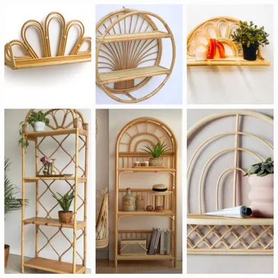 This collage showcases the variety of our storage and shelving designs. From arched bookshelves to decorative wall-mounted racks, we create functional pieces that double as art.