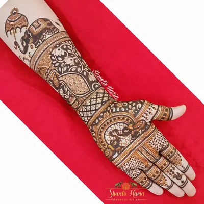 A heavy Indian design featuring a royal elephant with an umbrella, a classic motif that symbolizes good luck and royalty.
