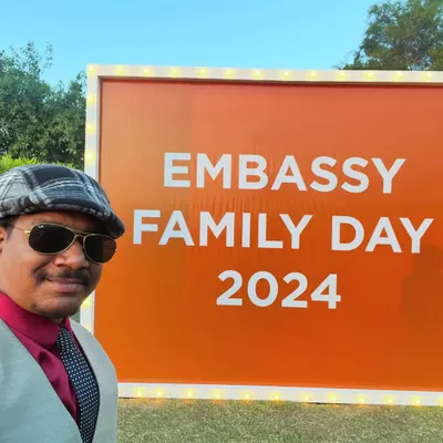 A selfie from a performance at the Embassy Family Day 2024. Corporate family events are a great place for my interactive, strolling magic.