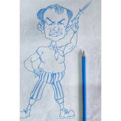 A quick caricature sketch done with a blue pencil. I enjoy capturing personality with exaggerated features and a sense of action.