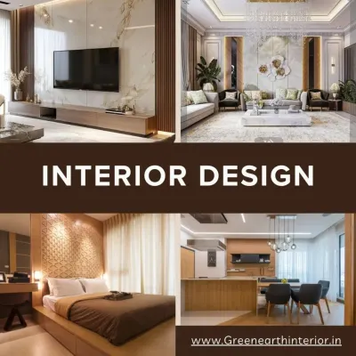 A collage showcasing the variety of interior design styles I offer, from modern living rooms and cozy bedrooms to sleek kitchens and elegant dining spaces.