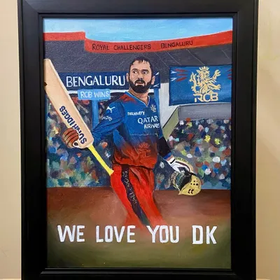 My tribute to the finisher, the thinker, the mastermind: Dinesh Karthik. This painting was a birthday wish and a thank you for his incredible impact on RCB.