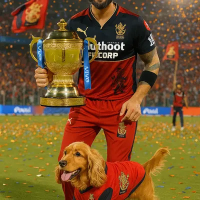 "Ee Sala Cup Namdu!" Posto photoshopped with Virat Kohli and the IPL trophy, a dream for every RCB fan.
