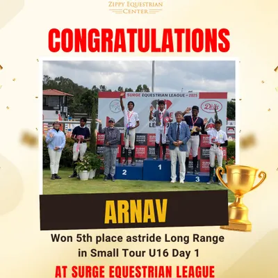 A big congratulations to Arnav for securing 5th place in the Small Tour U16 at the Surge Equestrian League. His hard work and passion for the sport shine bright in every competition.